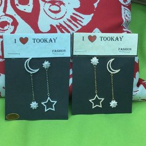 2 for 15  sparkling moon-sun dangling earrings.